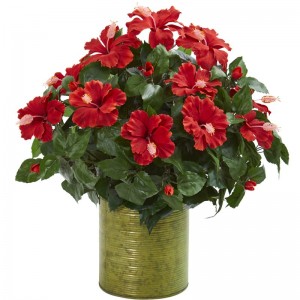 Charlton Home Artificial Hibiscus Centerpiece in Metal Planter MBVL1628